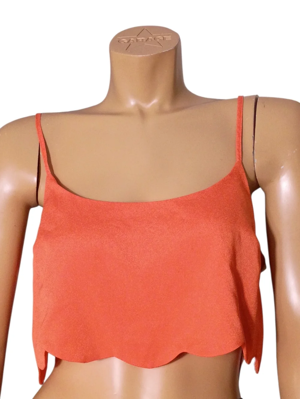 Free People Coral-Orange Scalloped Spaghetti Strap‎ Crop Top